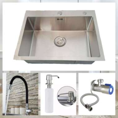 PROMO HEMAT KITCHEN SINK/WASTAFEL/BAK CUCI PIRING 1 LUBANG 6045 KRAN HITAM