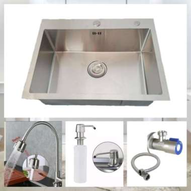 PROMO HEMAT KITCHEN SINK/WASTAFEL/BAK CUCI PIRING 1 LUBANG 6045 KRAN STAINLESS
