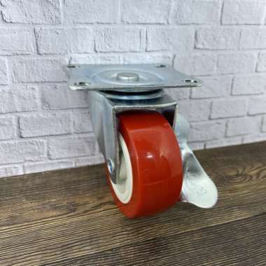 Roda Caster Nylon Trolley / Roda Merah Rem / Roda Nylon Hidup Rem 2inc