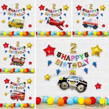 TRANSPORTATION SIMPLE DEKORASI SET/DEKORASI ULANG TAHUN ANAK LAKI 1 Police