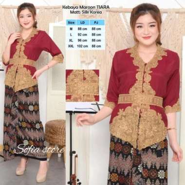 Atasan Kebaya Encim Bordir Emas Warna Merah Maron Maroon Tiara Sabuk M