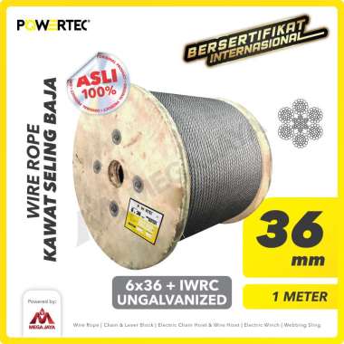 POWERTEC Wire Rope / Kawat Seling Baja 6x36 IWRC 36mm Ungalv - 1 Meter