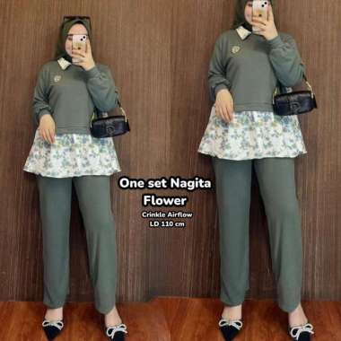 Izora Set - One Set Wanita Rayon Diamond Premium Setelan Wanita Kekinian Layer Set Celana LD 110 cm 