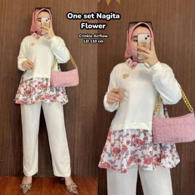 Izora Set - One Set Wanita Rayon Diamond Premium Setelan Wanita Kekinian Layer Set Celana LD 110 cm 