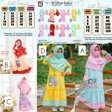 VITTO KIDSWEAR Set Gamis Hijab Masker Size 4-12T Girls Multicolor