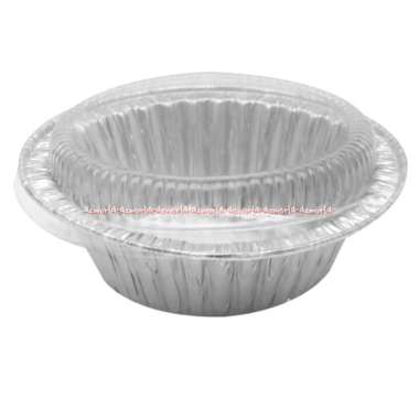 Krischef 14cm Round Aluminium Foil Tray With Lid Cup Plastik Wadah Makanan Bulat Dengan Tutup Cocok 
