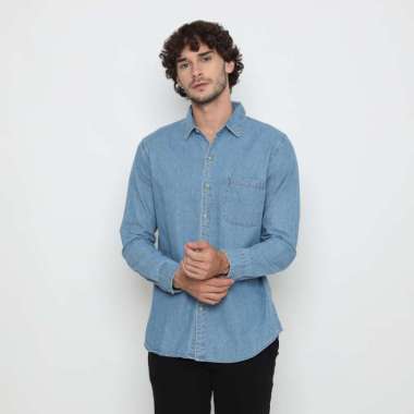 Platini Kemeja Pria Lengan Panjang Katun Denim Biru Muda 76421 L