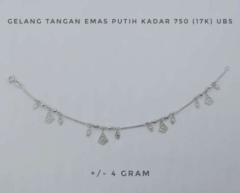 Gelang Tangan Emas Putih UBS Kadar 750 (17K) Estimasi berat 4 gr