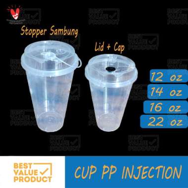 PP Cup Injection 16Oz 500ml + Tutup / Gelas Plastik Reusable BPA Free OVAL SAMBUNG