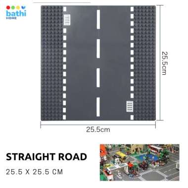 Mainan Blok Plastik Susun Building Jalan Raya Block Brick Road Baseplate Straight Road