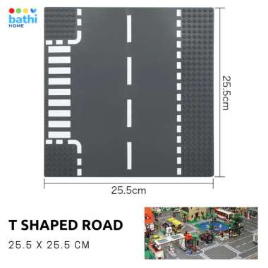 Mainan Blok Plastik Susun Building Jalan Raya Block Brick Road Baseplate T Shaped Road