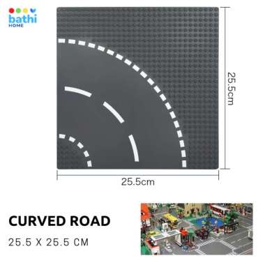 Mainan Blok Plastik Susun Building Jalan Raya Block Brick Road Baseplate Curved Road