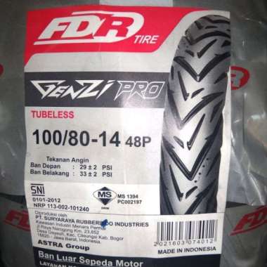 100/80-14 Genzi Pro Tubeless Ban Motor Merk FDR