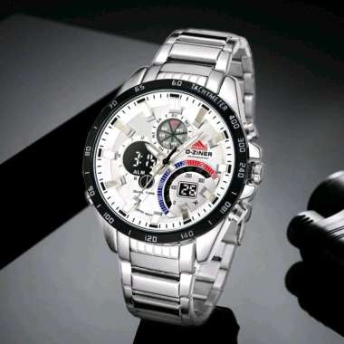 Jam Tangan Pria Dualtime D- Ziner 8106 Strap Rantai Stainless Steel  Silver