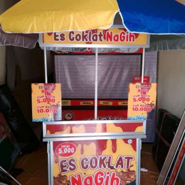 Booth Portable Meja Lipat Dagang Es 100x60 Dengan Payung Banner/Flexy