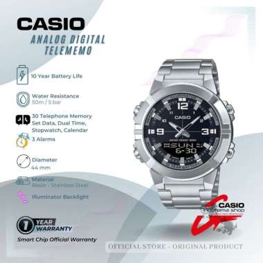 CASIO Analog Digital Stainless Steel Strap AMW-870 Telememo 10 Year Battery Jam Tangan Pria