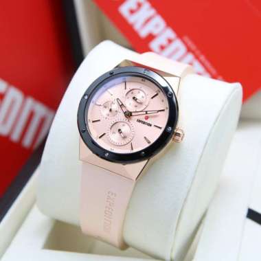 JAM TANGAN WANITA EXPEDITION 6818 / E 6818 / E6818 RUBBER ORIGINAL ROSEGOLD BLACK PEACH