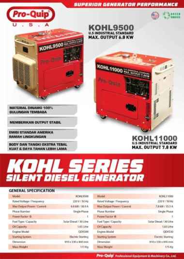 Genset Proquip Silent Diesel 10 KVA KOHL 11000 Multivariasi