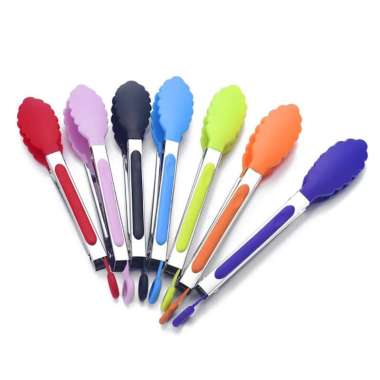 Penjepit Makanan Silicone + Stainless / Capitan Salad Buah Gorengan Kue Roti Bakpao Mie Anti Lengket