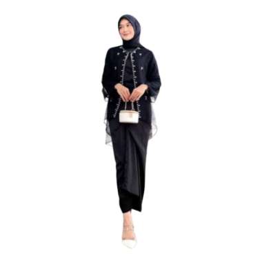 One Set Clarisa Kebaya Wanita Setelan Rok Lilit Baju Kondangan Wanita HITAM