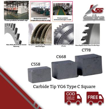 K55 Mata Widia Tipe C Pahat Bubut Milling Bor - CARBIDE TIP C SQUARE 6x6x8mm