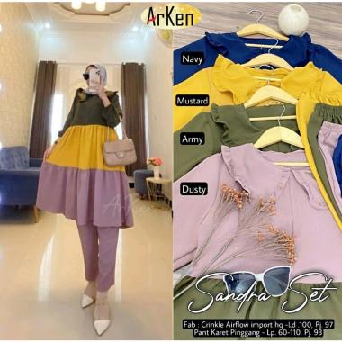 Gamis Sandra Midi - Gamis Terbaru Rayon Premium Dress Wanita Pelangi Lengan Karet Maxi Dress Kekinia