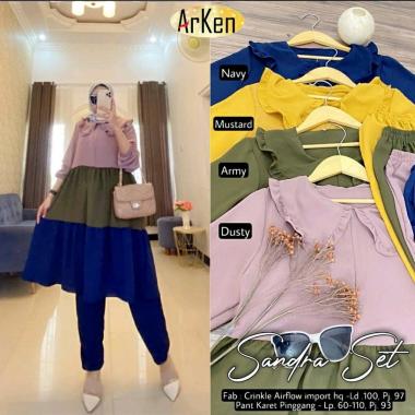 Gamis Sandra Midi - Gamis Terbaru Rayon Premium Dress Wanita Pelangi Lengan Karet Maxi Dress Kekinia