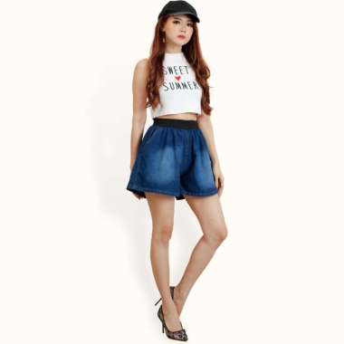 Celana pendek jeans gaya korea wanita Casual Model Terbaru - Jfashion Dara XL Navy