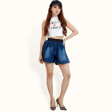 Celana pendek jeans gaya korea wanita Casual Model Terbaru - Jfashion Dara M Navy