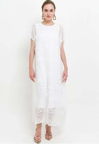 CHIC SIMPLE EMBROIDERED TULLE KAFTAN WHITE