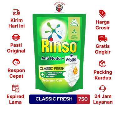 Promo Harga Rinso Liquid Detergent + Molto Classic Fresh 750 ml - Blibli