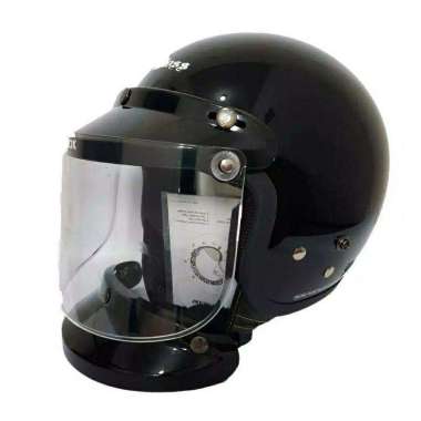 HELM CARGLOSS RETRO DAPAT KACA DATAR WARNA HITAM GLOSSY
