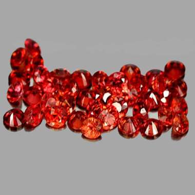 LSP-028 Lot Paket 40 pcs. 1.8 mm. Batu Permata Orangy Red Sapphire Safir Merah Orange Bulat Tanzania