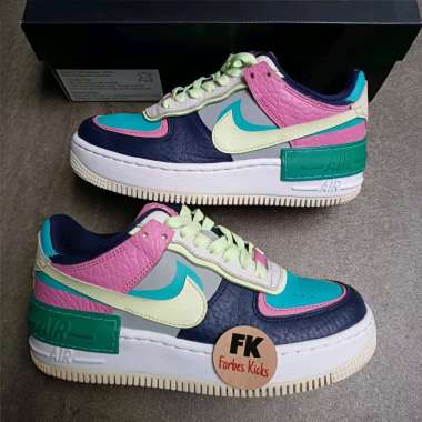 Nike Air Force 1 Low Shadow Barely Volt Oracle Aqua (W) || blue yellow pink