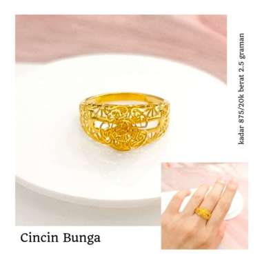 cincin wanita model etnik bunga simpel elegan dan stylish emas asli