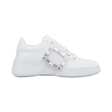Roger Vivier Viv' Skate Strass Buckle Soft Leather Sneakers White 38