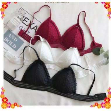 Bra Sexy Tanpa Kawat Motif Bunga Merah