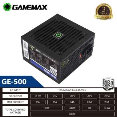 Power Supply Gamemax GE-500 80Plus Value Gaming - PSU 500Watt