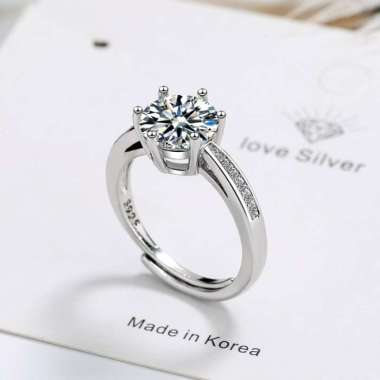 Cincin Korea Titanium Wanita Lily Silver Model Diamond Crystal