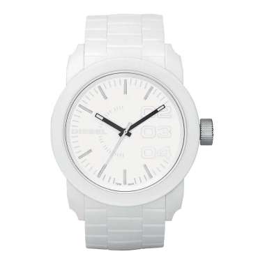 Jam Tangan Pria Diesel Double Down DZ1436 White Dial White Silicone Strap Putih