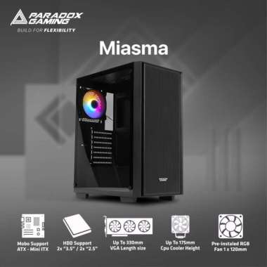 Casing Komputer Gaming Paradox Miasma Black ATX Free 1Fan RGB