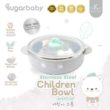 Sugar Baby Stainless Steel Children Bowl with Lid K-Series Grey