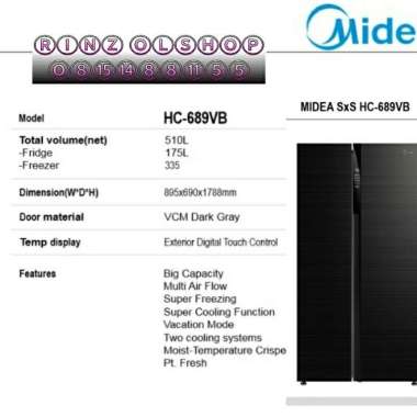 Kulkas Midea Hc-689Vb Side By Side Two Vooling 510 L Hc 689 Multicolor