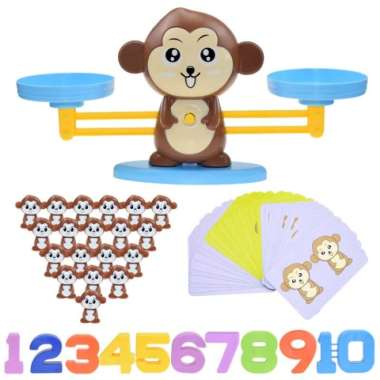 mainan anak balancing scale monkey belajar berhitung puzzle toy Multicolor