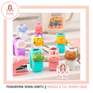 KIM SHOP - Stapler Mini Karakter Steples Kertas Cekrekan Gantungan Tas Kunci Penjilid Buku Staples K