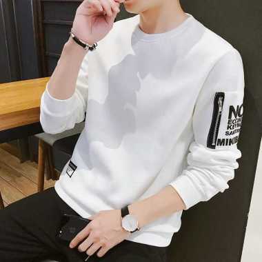 GERALD-Baju Atasan Kaos Pria Lengan Panjang Martin Baju Sweater Cowok Putih XXL