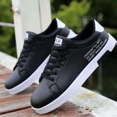 SPV SEPATU Sneakers Putih & Hitam WHITE&BLACK ss.senji koran sepatu cowok pria fashion 42 putih