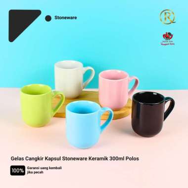 Gelas Cangkir Kapsul Stoneware Keramik 300ml Biru