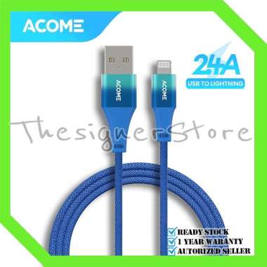 ACOME AUL100 Kabel Data Lightning Fast Charging 2.4A Gradien Biru Hijau Aluminium Original - Garansi