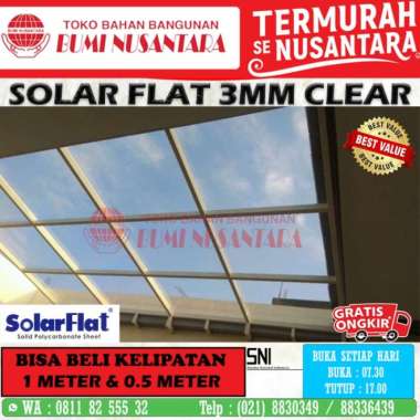Solarflat 3mm Clear Garansi 15 Tahun Atap Bening Polycarbonate Solid - 0,5M 0,5M